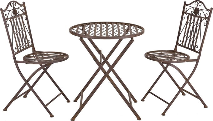 Bistroset Biella metaal tuintafel met 2 tuinstoelen bruin