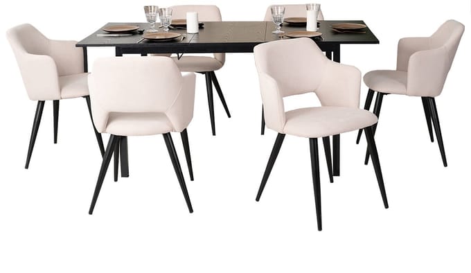 Eetkamerset - 7-delig Uitschuifbare tafel - Zwart en lightbeige