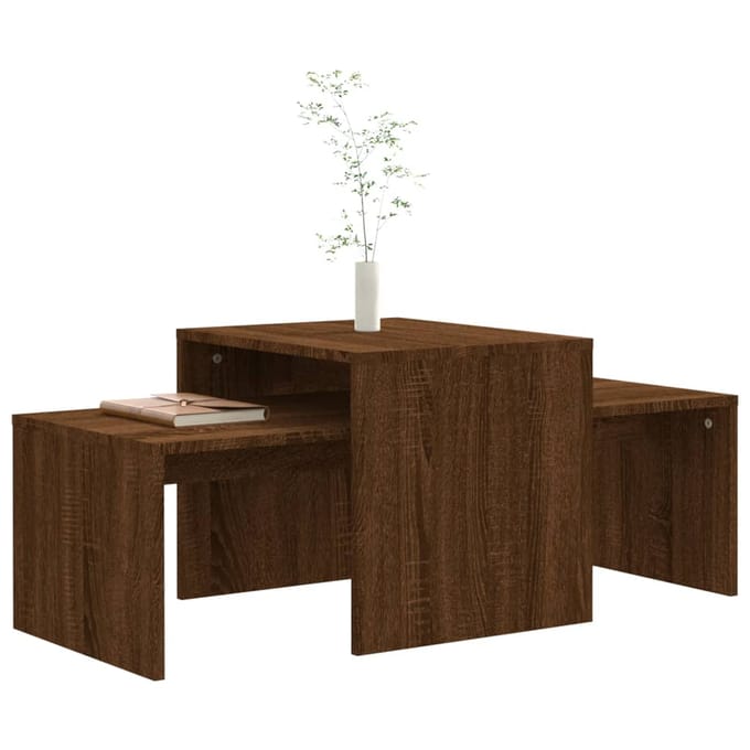 vidaXL - Salontafelset - 100x48x40 - cm - bewerkt - hout - bruin - eikenkleur