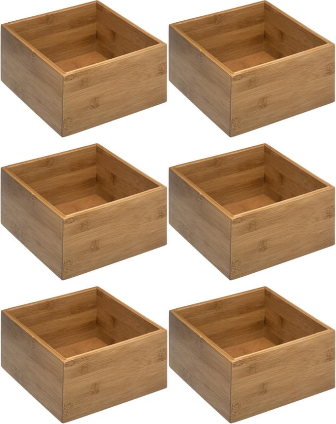 5Five - Opberg/sorteer/lade verdelers bakjes bamboe 18 x 18 x 9.5 cm - Set van 5x stuks