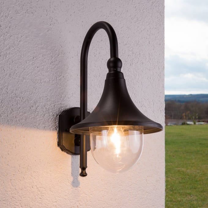 Lindby - Wandlamp buiten - 1licht - Aluminium, polycarbonaat - H: 44.2 cm - E27 - zwart, helder