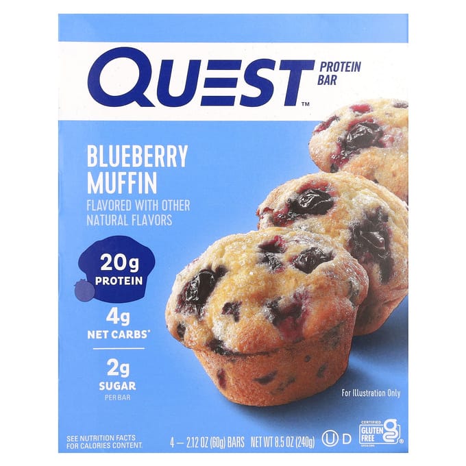 Quest Nutrition, Eiwitreep, Blueberry Muffin, 4 repen, 60 g (2.12 oz) elk