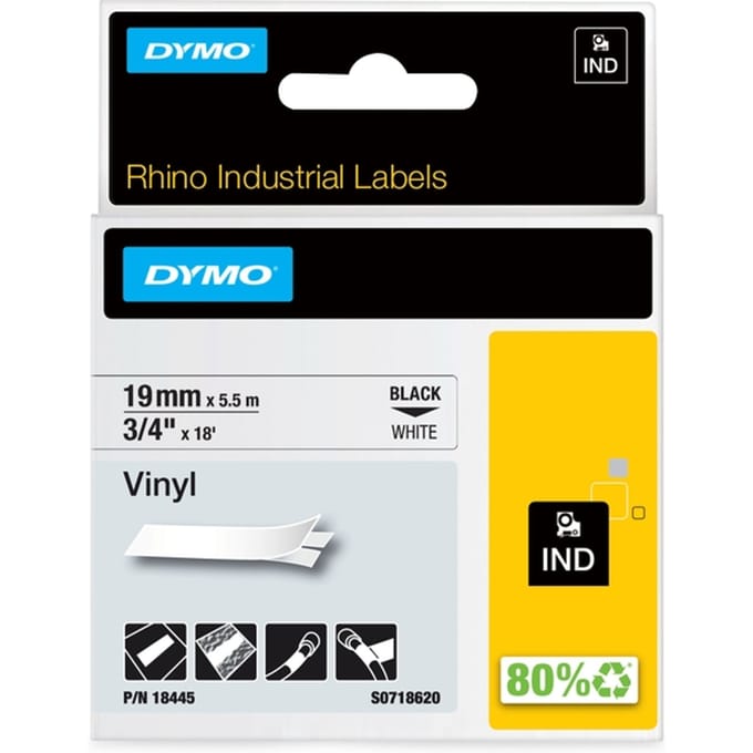 DYMO Rhino industriële Vinyl Labels | 19 mm x 5,5 m | zwarte afdruk op wit | zelfklevende labels voor Rhino & LabelManager labelprinters