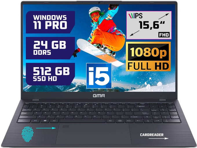 GMR - 15.6 Inch Full HD Laptop - Intel Core i5 - 24GB DDR5 RAM - 512GB SSD - Windows 11 Pro voor Thuis, Office en Studie notebook