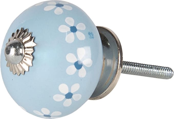 Clayre & Eef Deurknop Ø 4x4 cm Blauw Keramiek Bloemen
