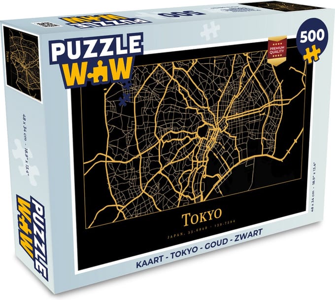 Puzzel Kaart - Tokyo - Goud - Zwart - Legpuzzel - Puzzel 500 stukjes