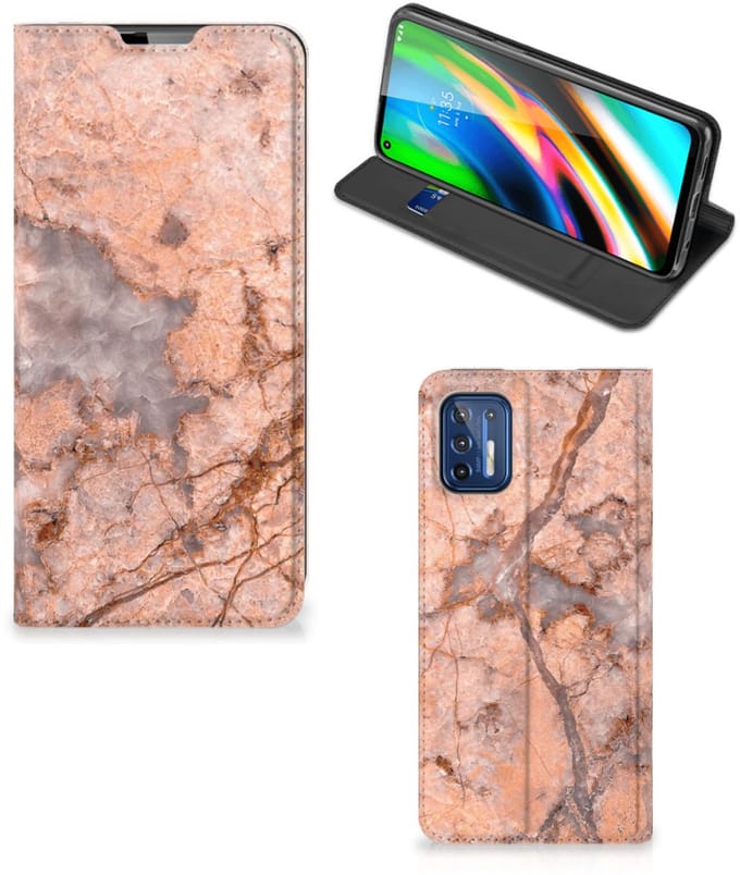 Motorola Moto G9 Plus Standcase Marmer Oranje