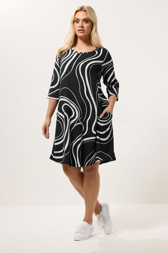 Yours Zwarte Abstracte Swirl Tuniekjurk Size 46