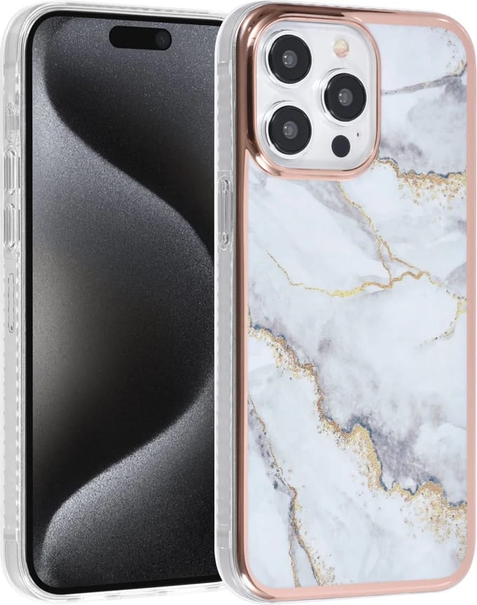TPU Back Cover hoesje - Marble Wit - Geschikt voor: iPhone 15 Pro Max