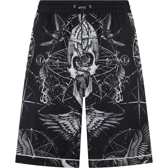 Silk Bowling Shorts All-Over Tattoo