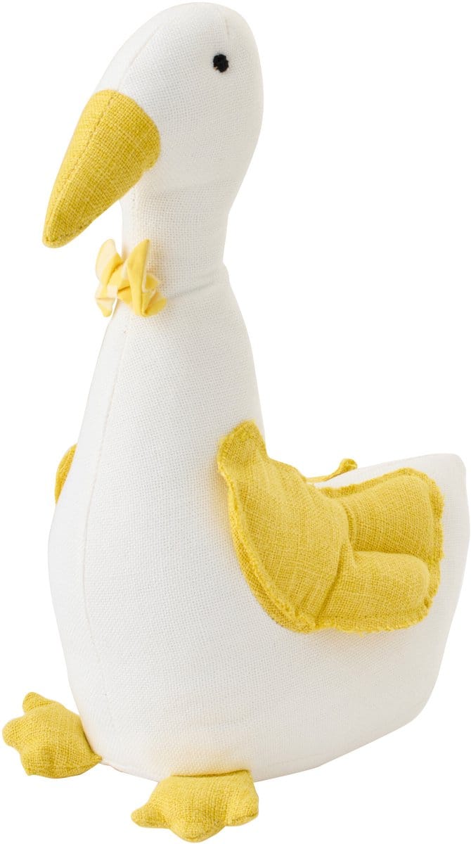 J-Line deurstopper Eend + Vlinderstrik - polyester - wit/geel
