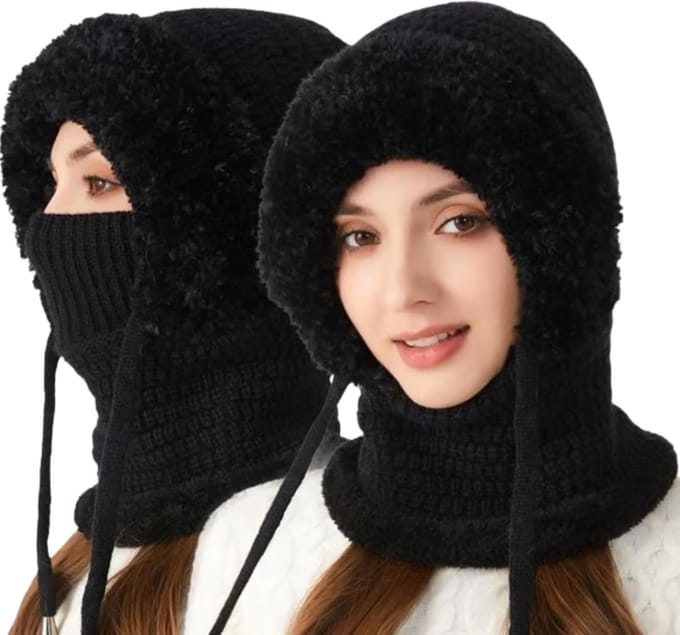 Winter Set - Muts Sjaal Masker - Buiten Bescherming - 3 Delig Ontwerp - Zwart