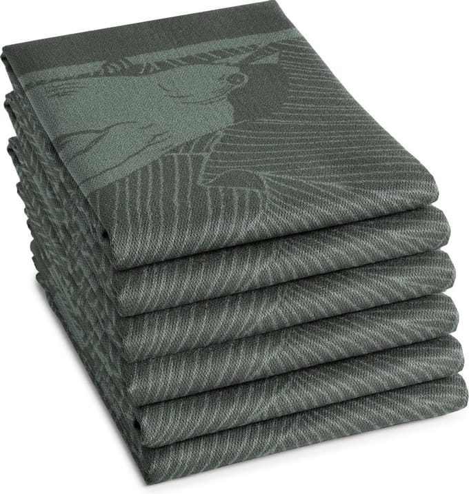 DDDDD - Birdy - 6x Theedoek - Set van 6 stuks - Katoen - Print - 60x65 cm - Groen