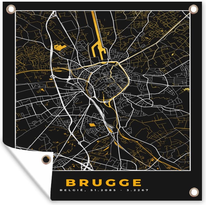 Tuindoek Goud - Brugge - Stadskaart - Kaart - Plattegrond - 100x100 cm