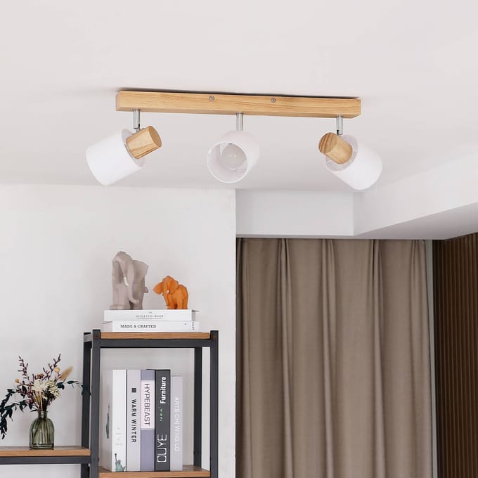 Lindby - buitenspot - 3lichts - Hout, stof - H: 19 cm - E14 - licht hout, wit