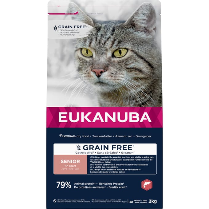 10kg Eukanuba Senior Graanvrij Zalmrijk Droog Kattenvoer