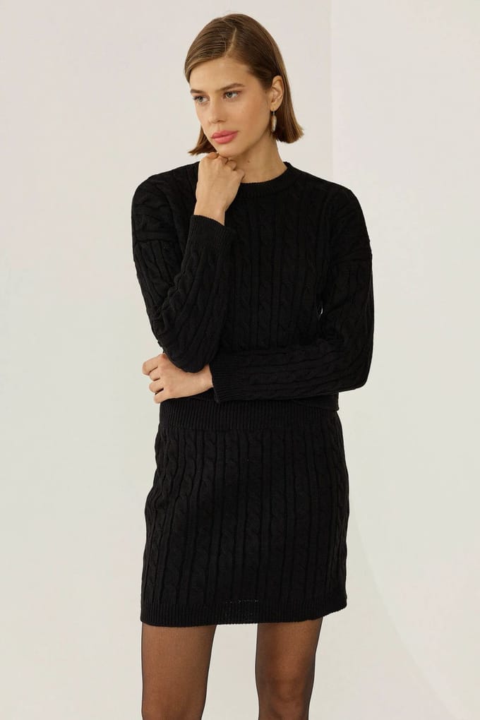 Ronde Hals Gebreid Sweater & Hoge Taille Mini Rok 2-delig Set