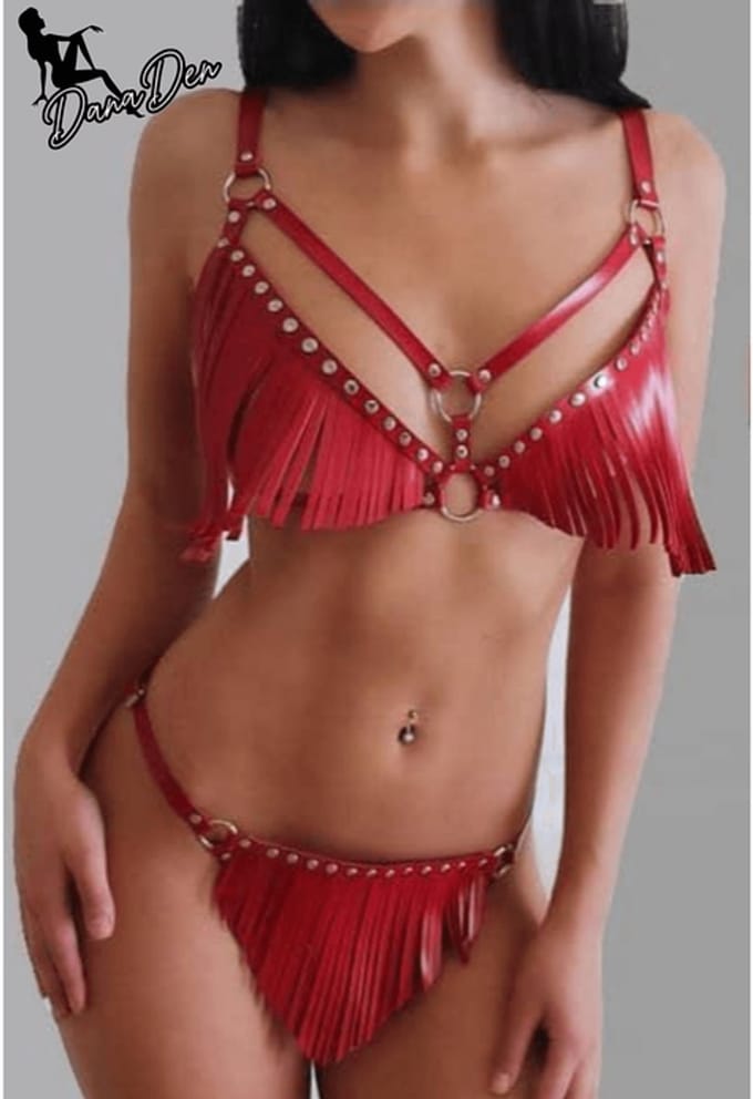 dames lingerie set rood leather look