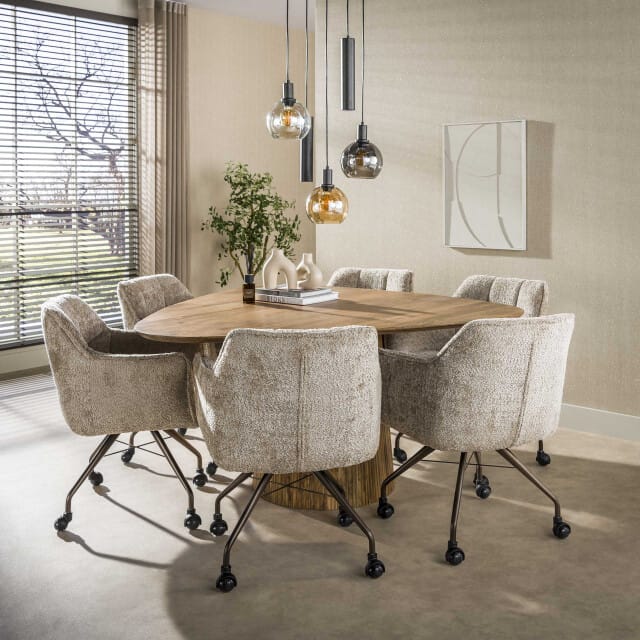 Hoyz Collection - Eetkamerstoel Raster - Beige - 67x62x82 cm - Set van 2
