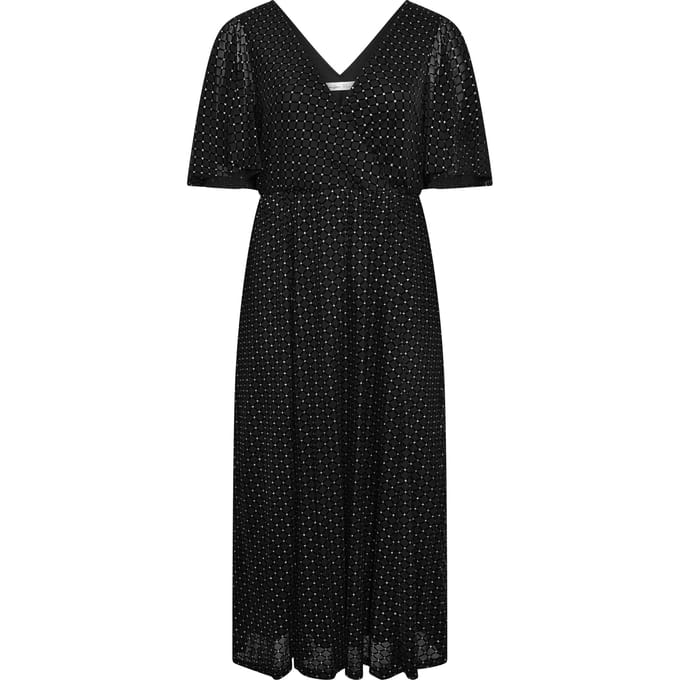 Yours London Zwarte Wikkeljurk Van Mesh Met Glitters Size 48