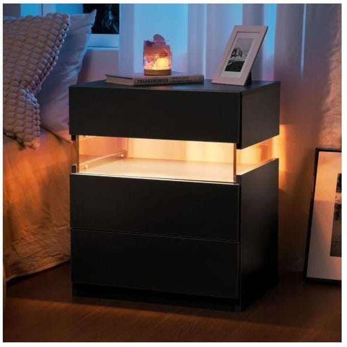 LED Nachtkastje - MUVOE - Zwart - 3 Lades - Acryl Paneel - Meerkleurige Verlichting zwart