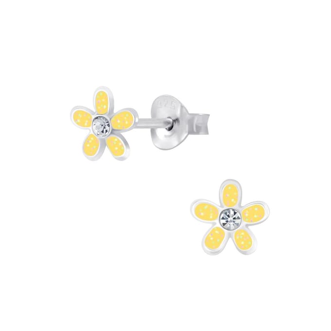 Joy|S - Zilveren gele bloem oorbellen - 7 mm - kristal