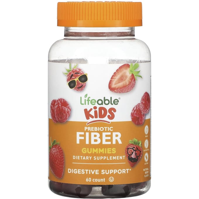 Lifeable, gommes de fibres alimentaires prébiotiques pour enfants, baies naturelles, 60 gommes