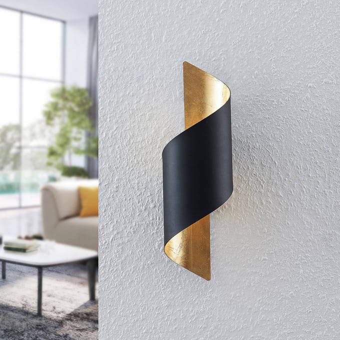 Lindby - wandlamp - 1licht - IJzer - H: 35 cm - E14 - zwart, goud