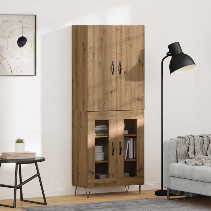 vidaXL - Highboard - 2 - st - Artisan - Eiken - 69,5 - x - 34 - x - 180 - cm - Bewerkt - hout