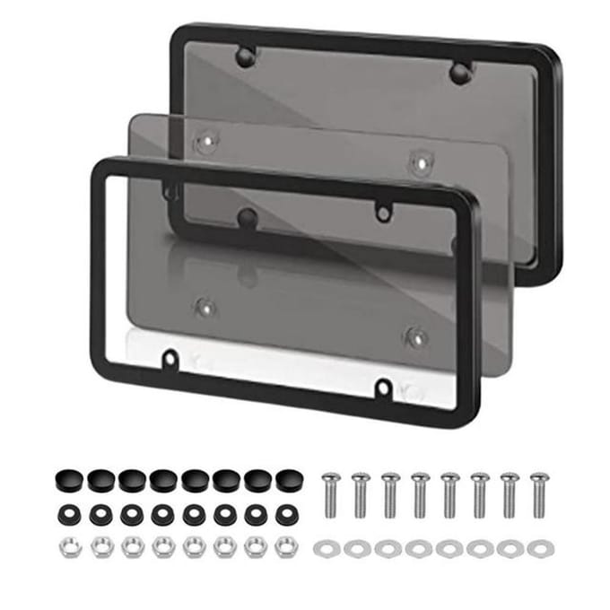 Couvercles de plaque d'immatriculation, 2 cadres de plaque d'immatriculation transparents avec 4 trous, vis et capuchons, plaque d'immatriculation gris