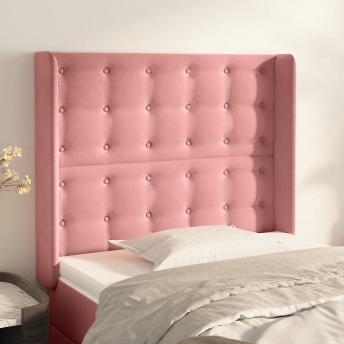 vidaXL - Hoofdbord - met - randen - 103x16x118/128 - cm - fluweel - roze