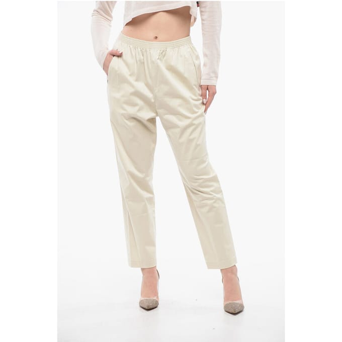 Katoenen MILITAIR Chino-broek met elastische tailleband in beige