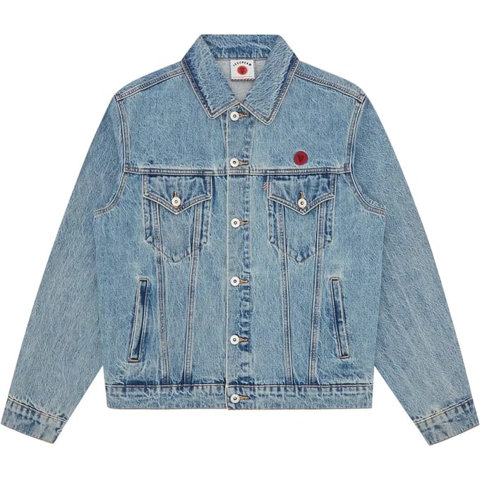 Jeans Heren Jacket Check Lined Denim Trucker Jacket Vintage Wash Blue