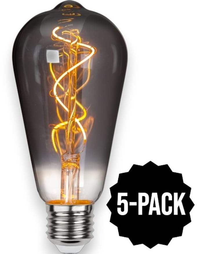 5-Pack | Druppel-Edison lamp - E27 - 3W - Super Warm Wit <2200K - Filament - Rookglas