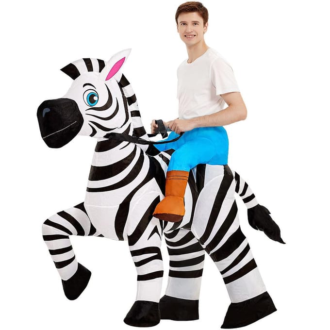 Volwassen opblaasbaar zebra rijpak 150-190cm wit