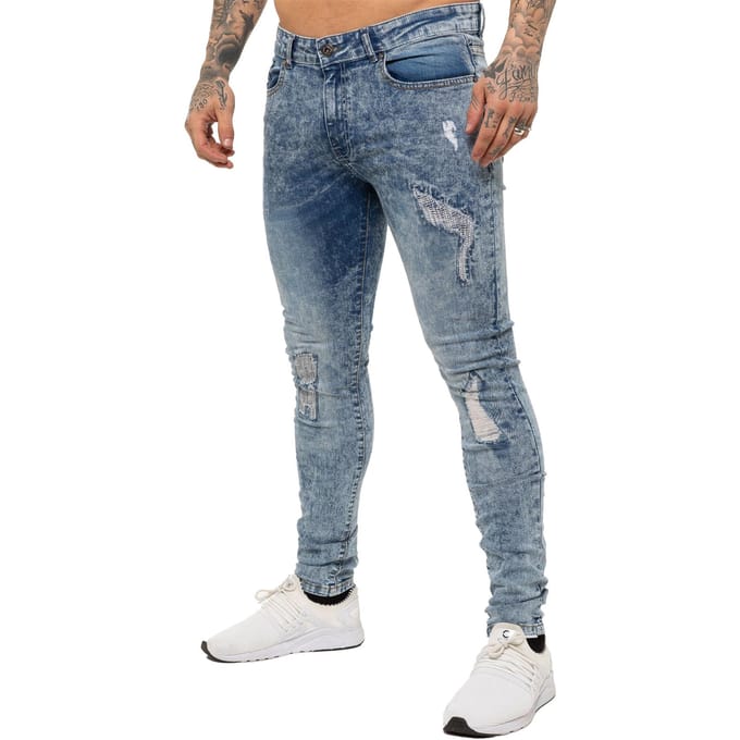 Enzo | Heren Skinny Stretch Ripped Jeans - Lichtblauw