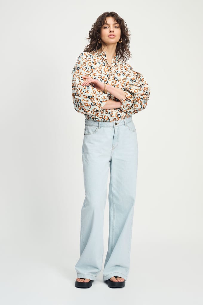 POM Amsterdam Blouse - Poplin Leopard Lush White Größe: 38 | Longsleeves Outlet | Damen | Weiß