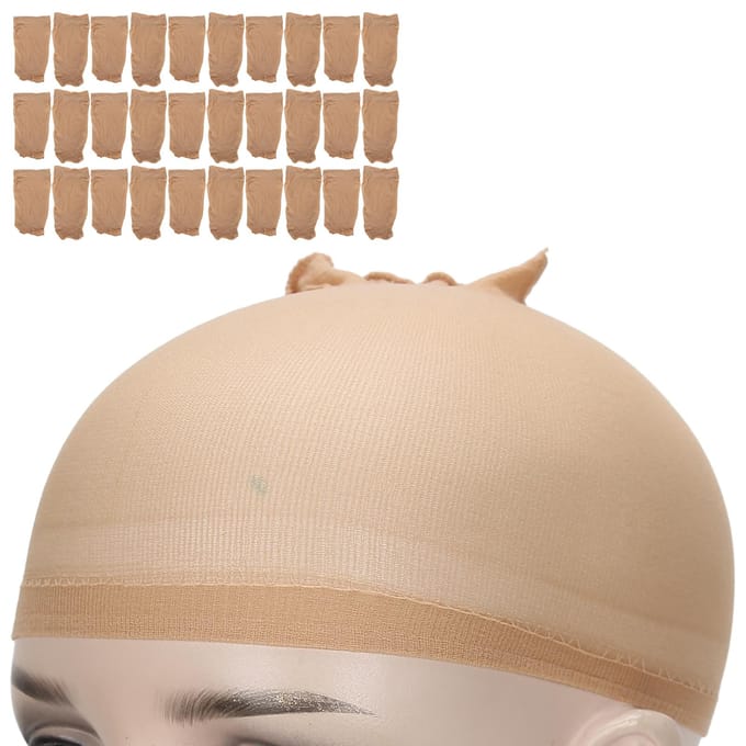30 pièces Professionnel Bonnet de Perruque Stocking Extensible Élastique Lavable Portable Filet à Cheveux Set Couleur Chair beige