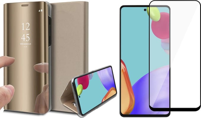 Hoesje geschikt voor Samsung Galaxy A52 - Spiegel Book Case - Goud - Met Full Screenprotector