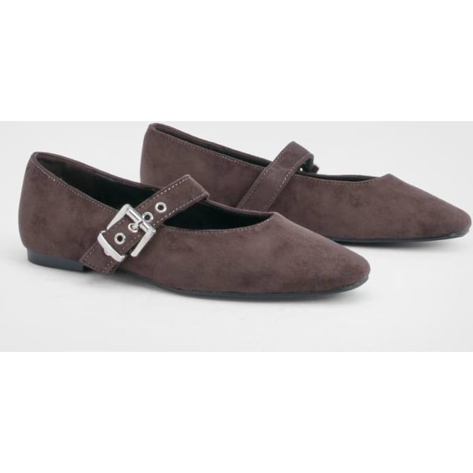 boohoo Dames Gespeldetail Mary Jane ballet flats | Brown | Maat: 8