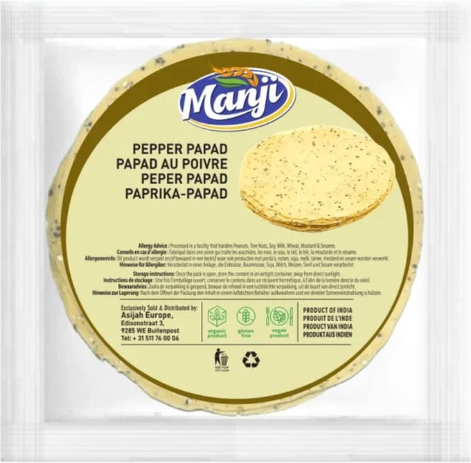 Manji - Peper Papad - Papadum - Appalam - 200 g