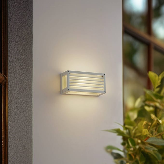 Lucande - Wandlamp buiten - 1licht - Aluminium, glas - H: 12.5 cm - E27 - wit, melkglas