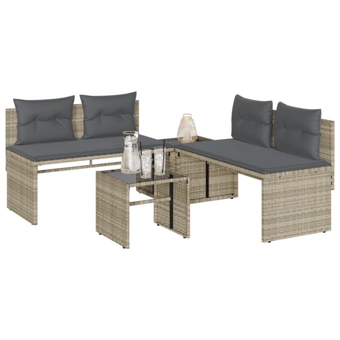 vidaXL - 4-delige - Loungeset - met - kussens - poly - rattan - lichtgrijs