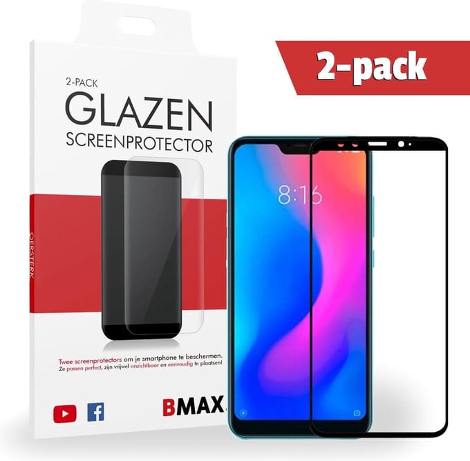 2-pack BMAX Xiaomi A2 Screenprotector Full Cover Glas / Dekt het volledige scherm! / Beschermglas / Tempered Glass / Glasplaatje