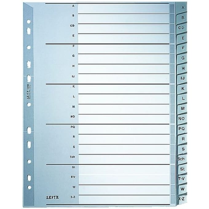 Leitz 1260 Register Din A4 Bovenbreedte A-Z Polypropyleen Grijs 20 Tabbladen 12600000