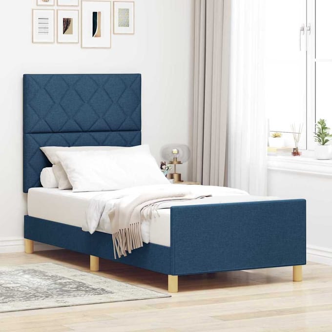 vidaXL - Bedframe - met - hoofdeinde - Blauw - 100 - x - 200 - cm - Stof