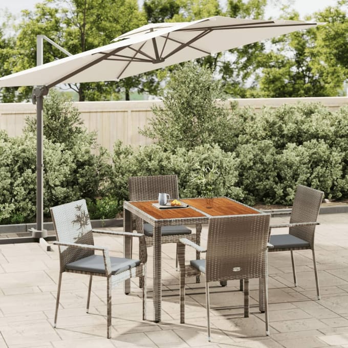 vidaXL - 5-delige - Tuinset - met - kussens - poly - rattan - grijs