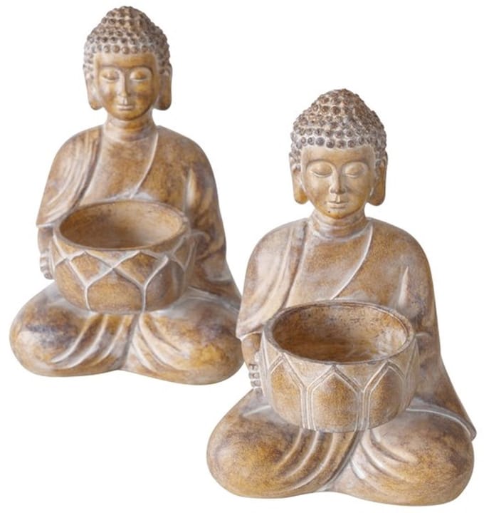 Boltze - Set van 2 - Buddha - Waxinehouders - Polystone - Handbeschilderd - 15 cm Hoog