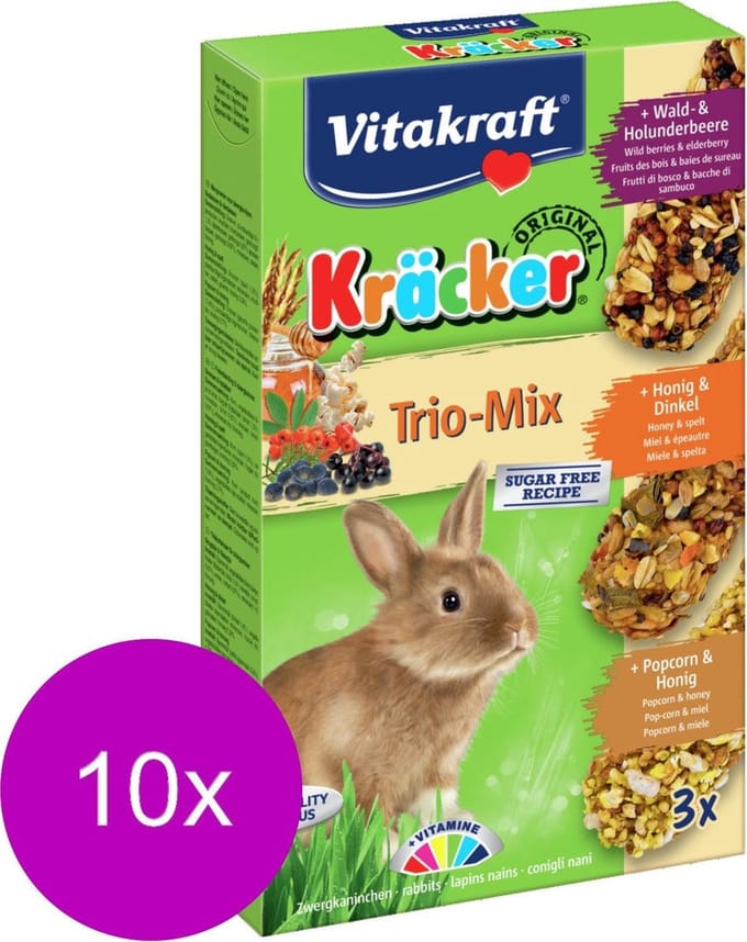 Vitakraft Konijn Kracker Honing/Popcorn/Active 3 In 1 - 10 stuks