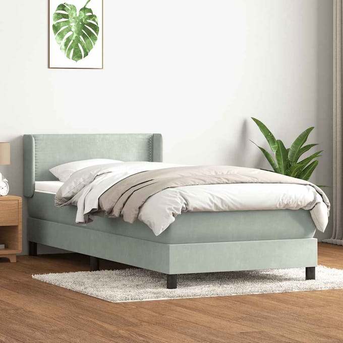vidaXL - Boxspring - met - matras - fluweel - lichtgrijs - 80x220 - cm